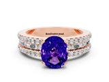 Rose gold Oval Cut Tanzanite Solitaire Ring with Pavé and Channel Set Band