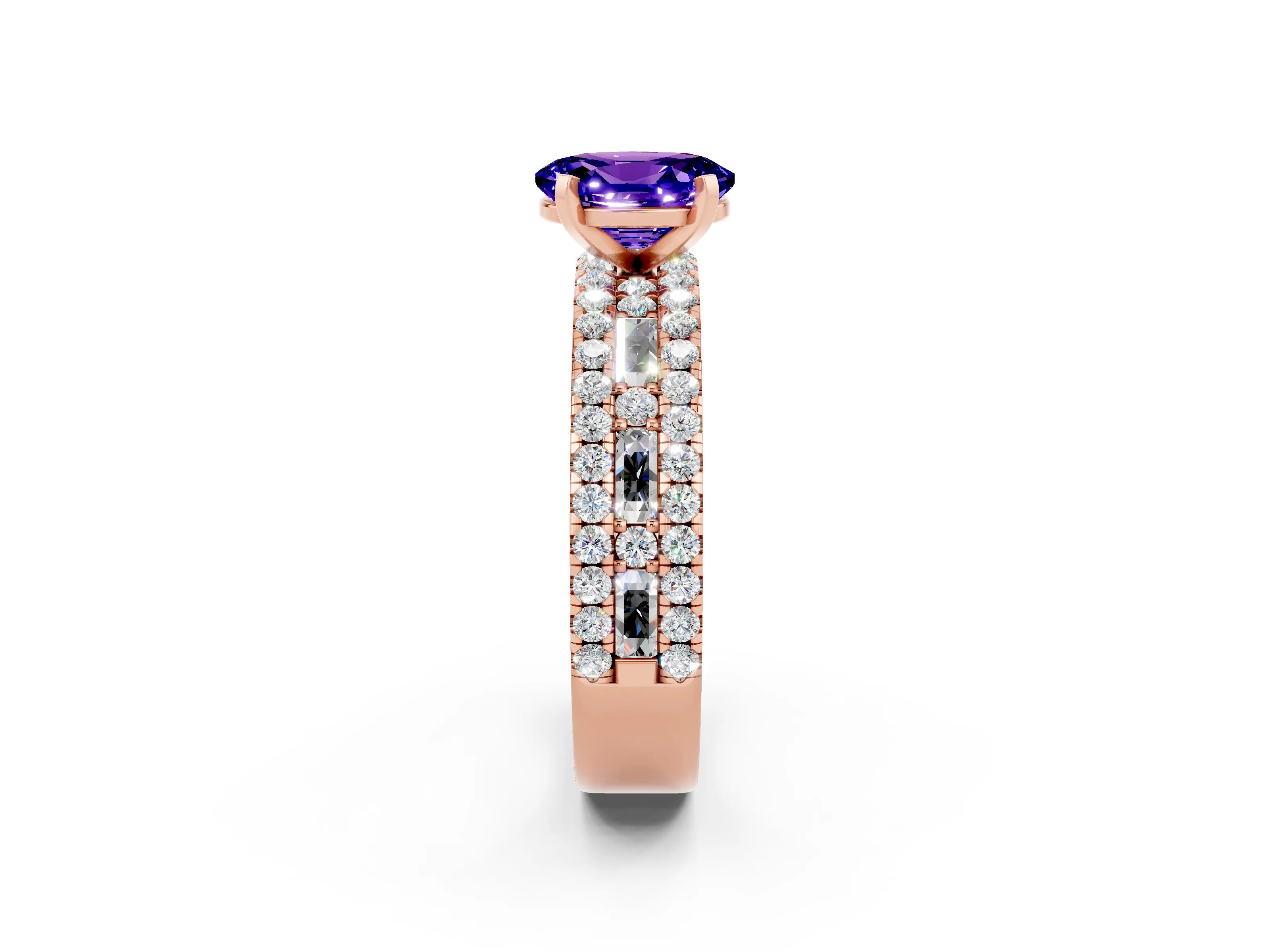 Rose gold Oval Cut Tanzanite Solitaire Ring with Pavé and Channel Set Band_2