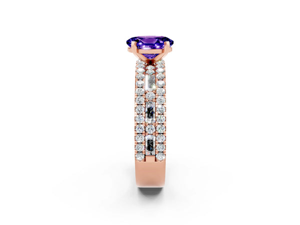 Rose gold Oval Cut Tanzanite Solitaire Ring with Pavé and Channel Set Band