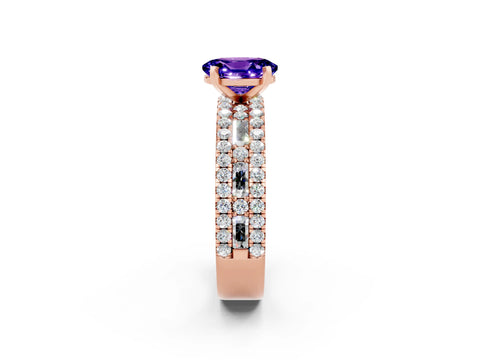 Rose gold Oval Cut Tanzanite Solitaire Ring with Pavé and Channel Set Band_2