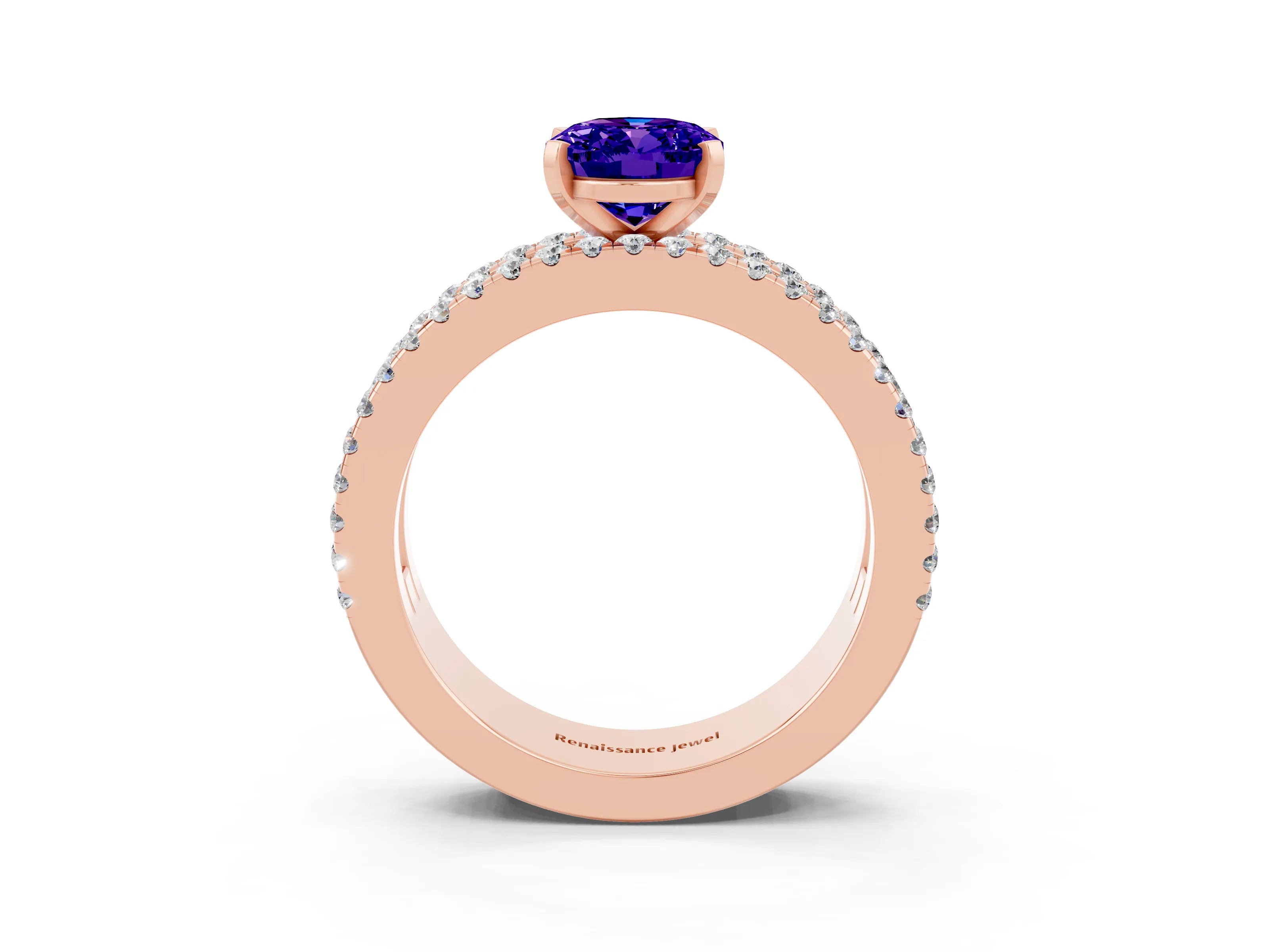 Rose gold Oval Cut Tanzanite Solitaire Ring with Pavé and Channel Set Band_3