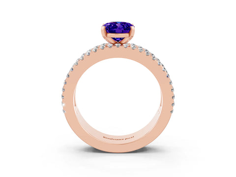 Rose gold Oval Cut Tanzanite Solitaire Ring with Pavé and Channel Set Band_3