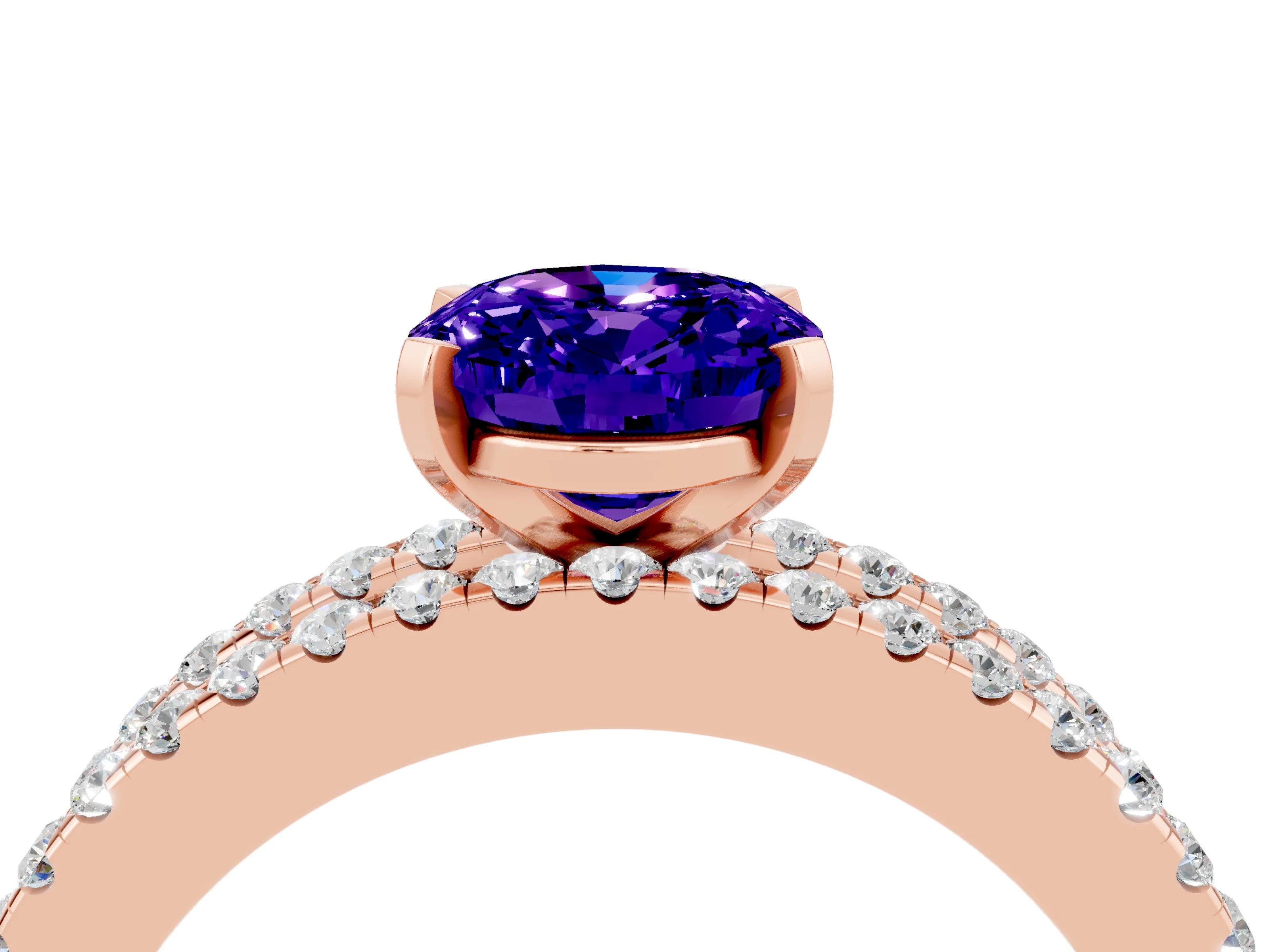 Rose gold Oval Cut Tanzanite Solitaire Ring with Pavé and Channel Set Band_4