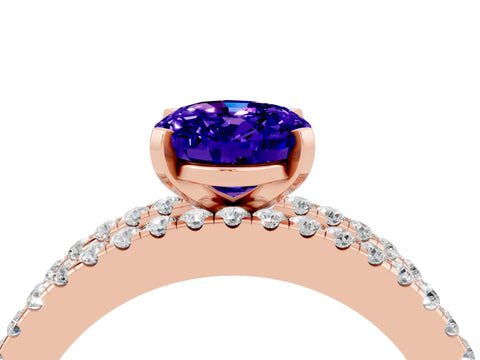 Rose gold Oval Cut Tanzanite Solitaire Ring with Pavé and Channel Set Band_4