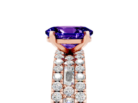 Rose gold Oval Cut Tanzanite Solitaire Ring with Pavé and Channel Set Band_5