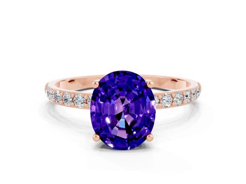 Rose gold Oval Cut Tanzanite Solitaire Ring with Pave Band and Four Prong Setting_24