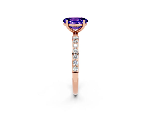 Rose gold Oval Cut Tanzanite Solitaire Ring with Round  Pavé Band and Prong Setting