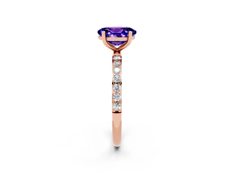 Rose gold Oval Cut Tanzanite Solitaire Ring with Pave Band and Four Prong Setting_26