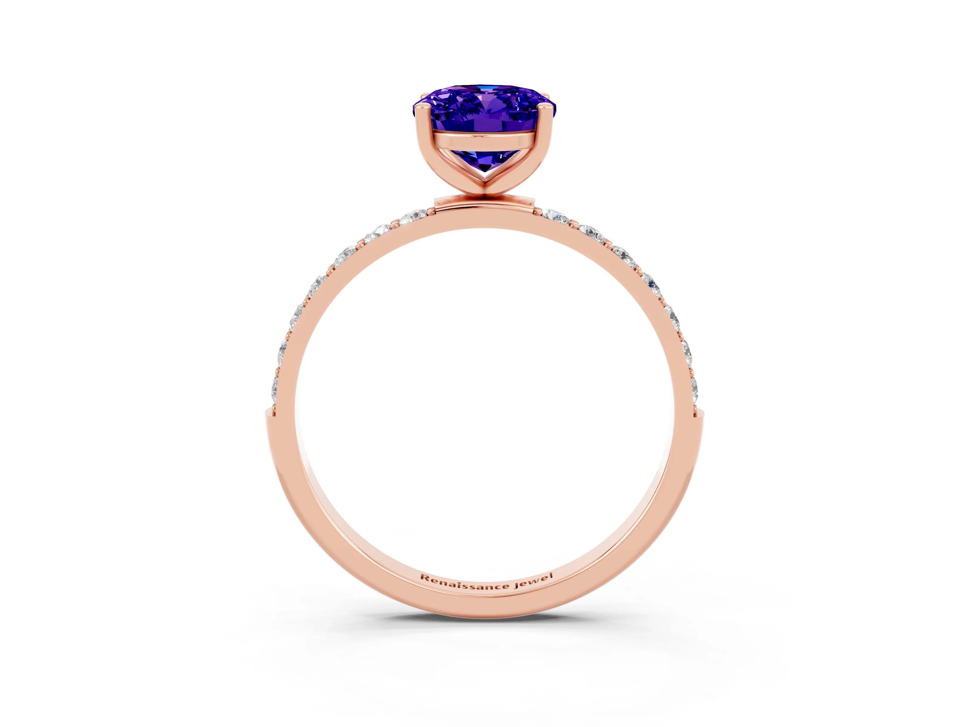 Rose gold Oval Cut Tanzanite Solitaire Ring with Pave Band and Four Prong Setting_27
