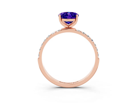 Rose gold Oval Cut Tanzanite Solitaire Ring with Pave Band and Four Prong Setting_27
