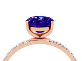 Rose gold Oval Cut Tanzanite Solitaire Ring with Pave Band and Four Prong Setting_28