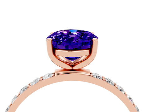 Rose gold Oval Cut Tanzanite Solitaire Ring with Pave Band and Four Prong Setting_28