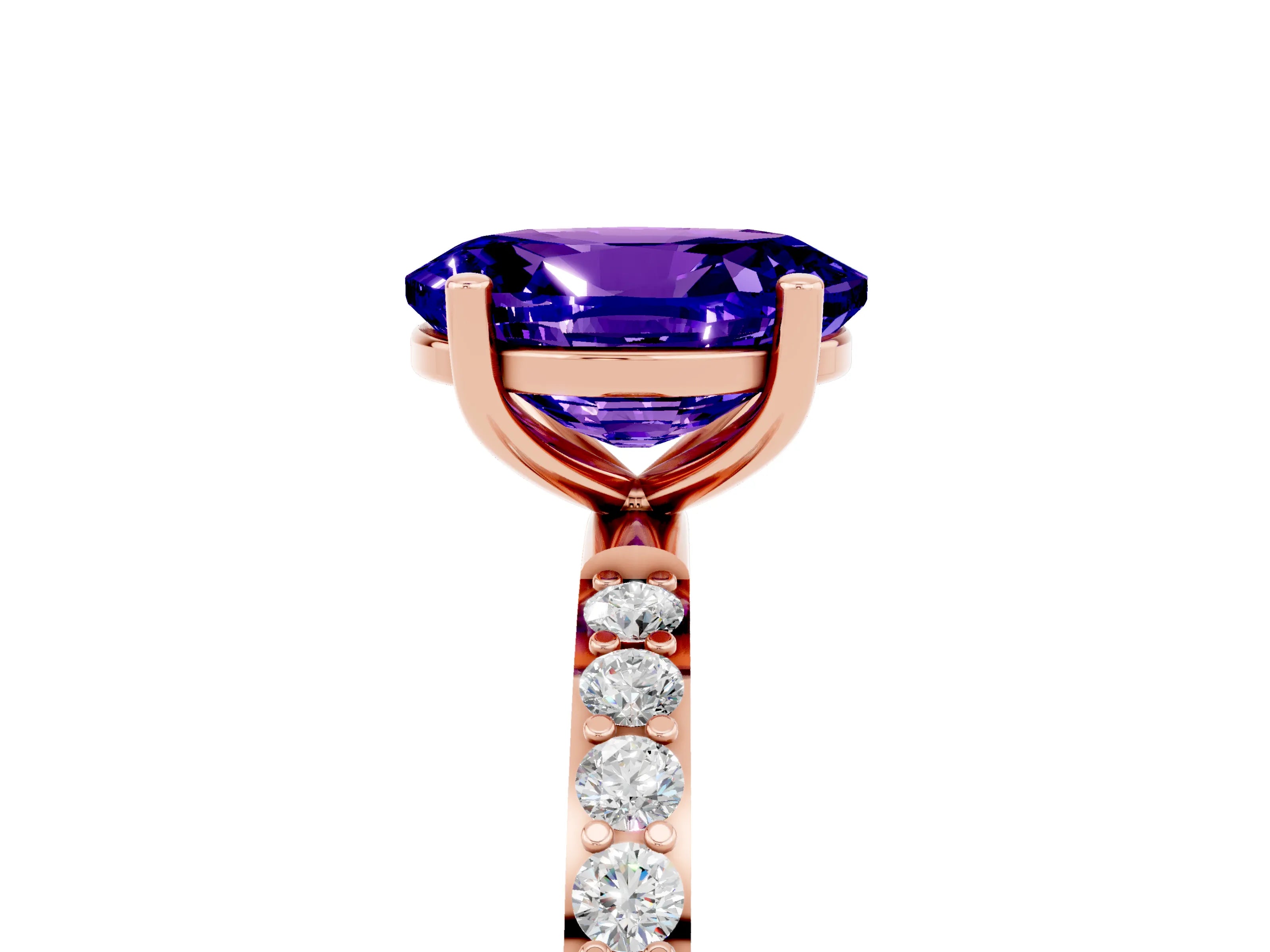Rose gold Oval Cut Tanzanite Solitaire Ring with Pave Band and Four Prong Setting_29