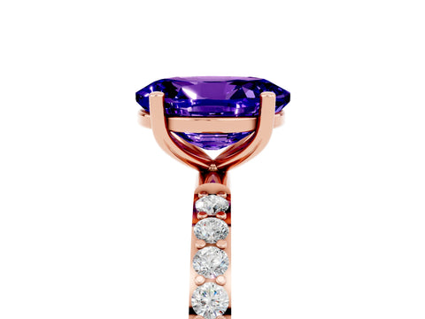 Rose gold Oval Cut Tanzanite Solitaire Ring with Pave Band and Four Prong Setting_29