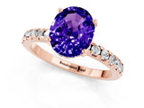 Rose gold Oval Cut Tanzanite Solitaire Ring with Round  Pavé Band and Four-Prong Setting_45