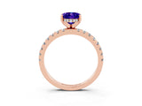 Rose gold Oval Cut Tanzanite Solitaire Ring with Round  Pavé Band and Four-Prong Setting_47