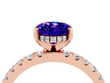 Rose gold Oval Cut Tanzanite Solitaire Ring with Round  Pavé Band and Four-Prong Setting_48