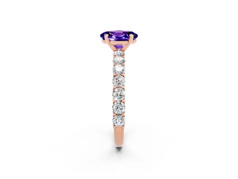 Rose gold Oval Cut Tanzanite Solitaire Ring with Shared Prong Pavé Band and Four-Prong Setting_2
