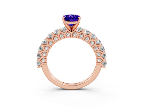 Rose gold Oval Cut Tanzanite Solitaire Ring with Shared Prong Pavé Band and Four-Prong Setting_3