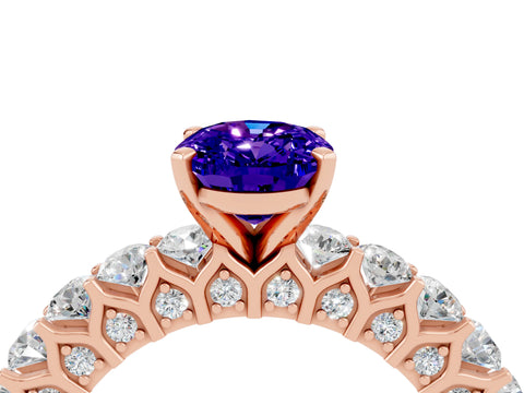 Rose gold Oval Cut Tanzanite Solitaire Ring with Shared Prong Pavé Band and Four-Prong Setting_4
