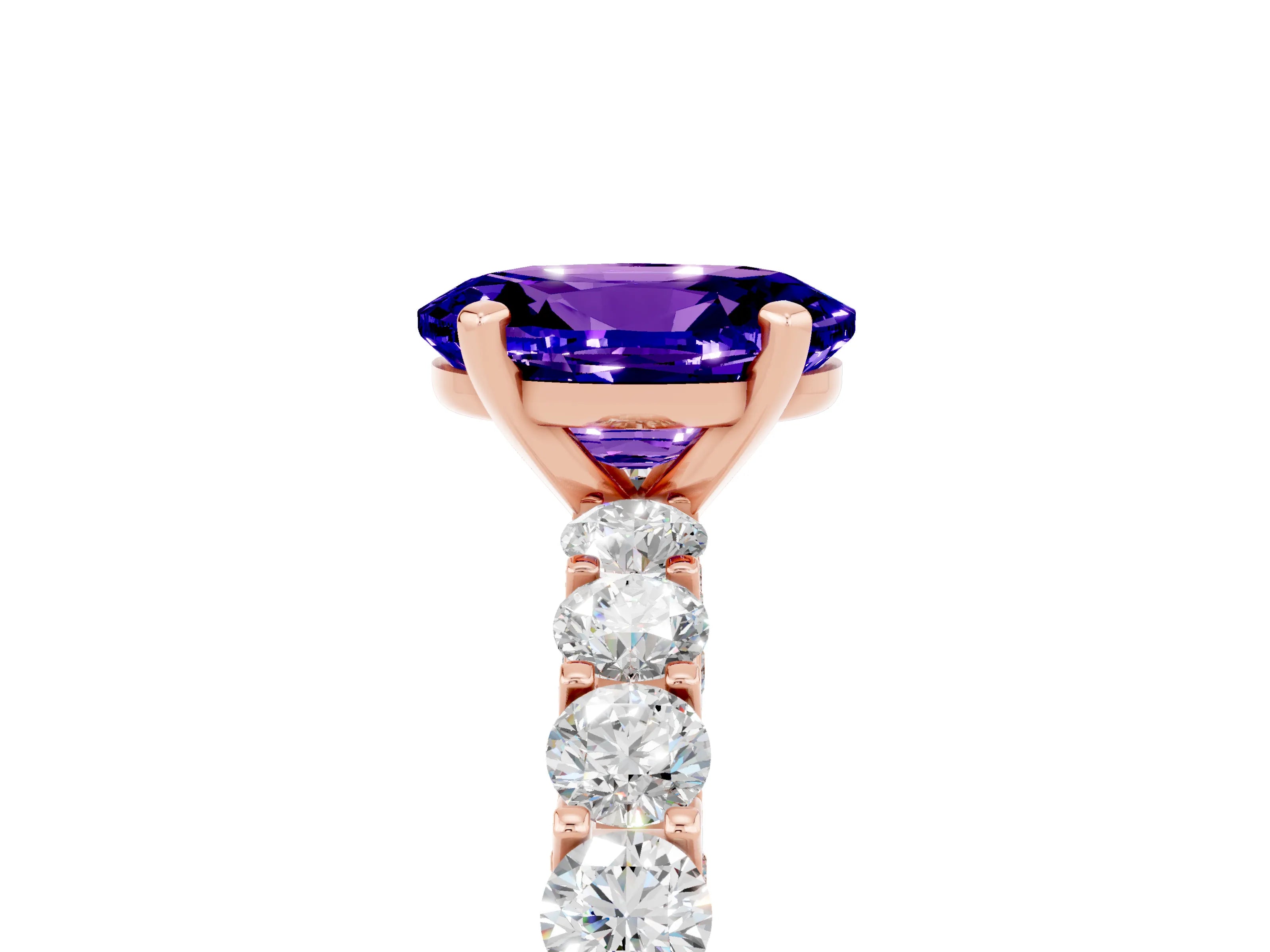 Rose gold Oval Cut Tanzanite Solitaire Ring with Shared Prong Pavé Band and Four-Prong Setting_5
