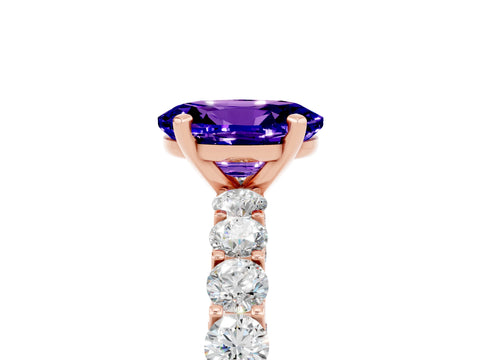 Rose gold Oval Cut Tanzanite Solitaire Ring with Shared Prong Pavé Band and Four-Prong Setting_5