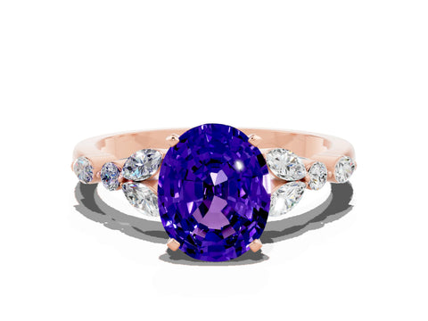 Rose gold Oval Cut Tanzanite Solitaire Ring with Side Stones and Four-Prong Setting_12