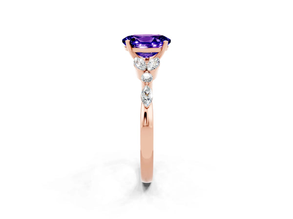 Rose gold Oval Cut Tanzanite Solitaire Ring with Side Stones and Four-Prong Setting