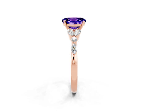 Rose gold Oval Cut Tanzanite Solitaire Ring with Side Stones and Four-Prong Setting_14