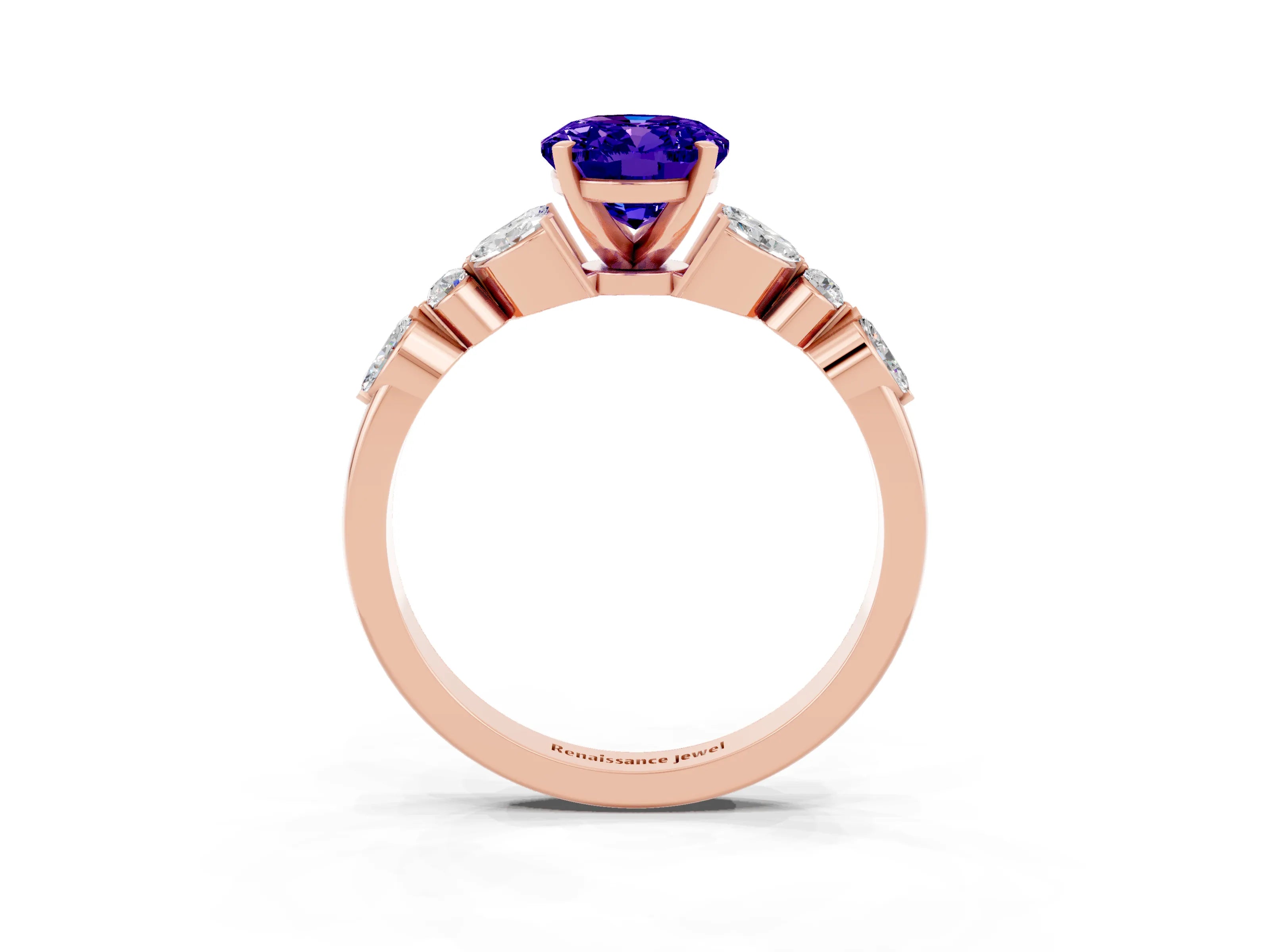 Rose gold Oval Cut Tanzanite Solitaire Ring with Side Stones and Four-Prong Setting_15
