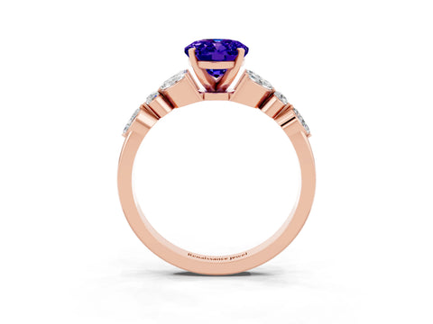 Rose gold Oval Cut Tanzanite Solitaire Ring with Side Stones and Four-Prong Setting_15