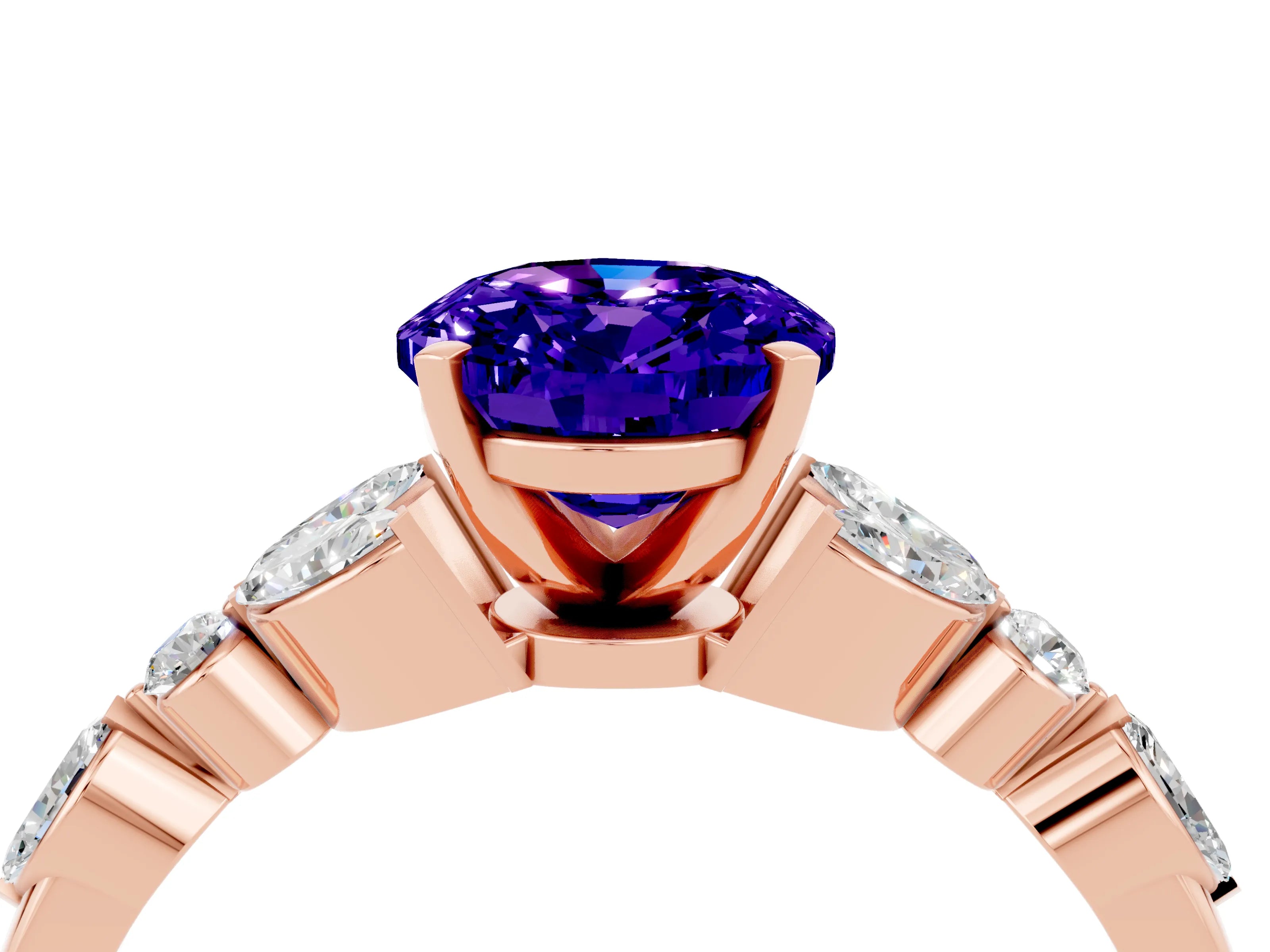 Rose gold Oval Cut Tanzanite Solitaire Ring with Side Stones and Four-Prong Setting_16