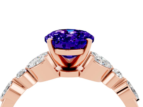 Rose gold Oval Cut Tanzanite Solitaire Ring with Side Stones and Four-Prong Setting_16