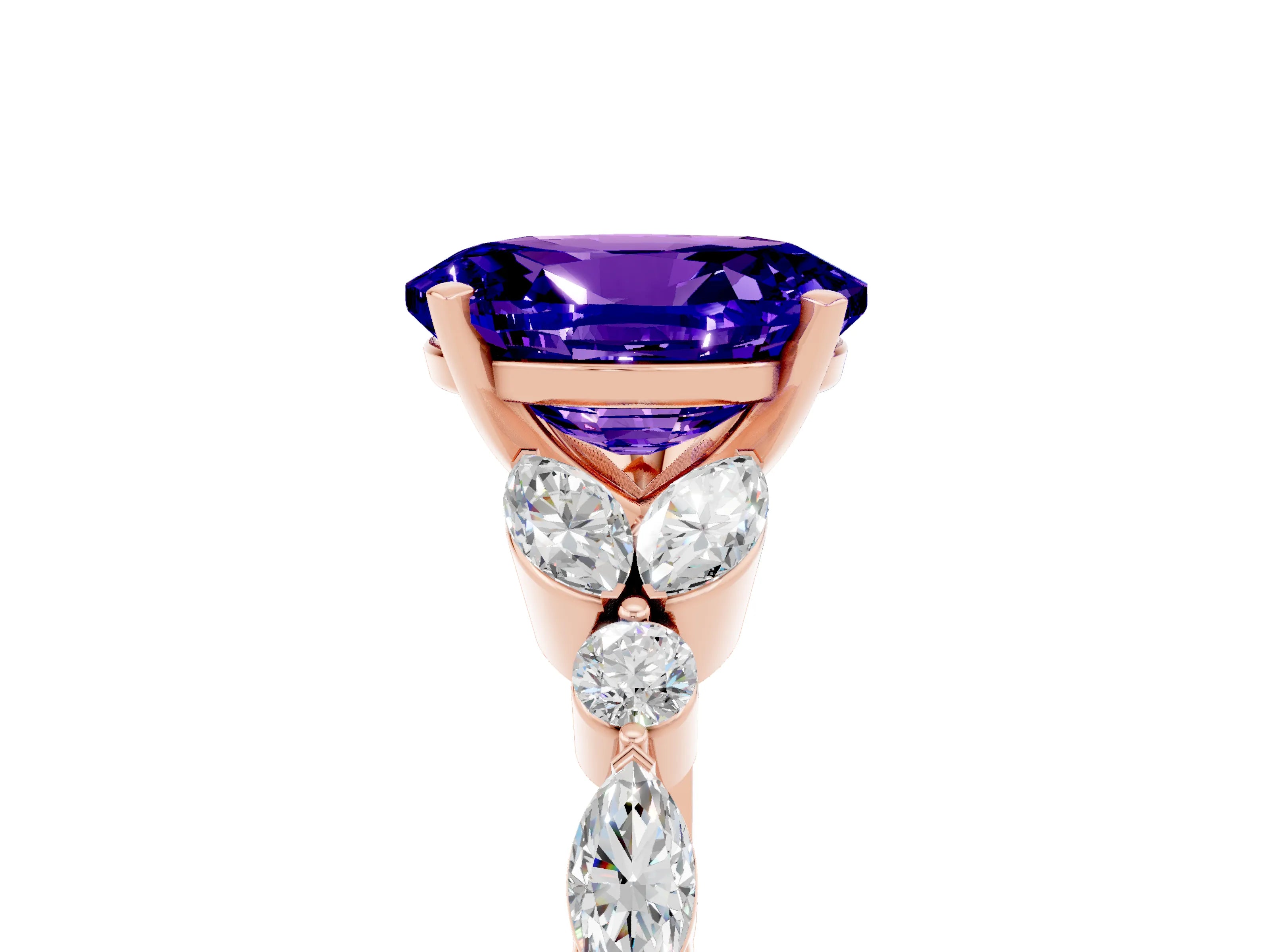 Rose gold Oval Cut Tanzanite Solitaire Ring with Side Stones and Four-Prong Setting_17
