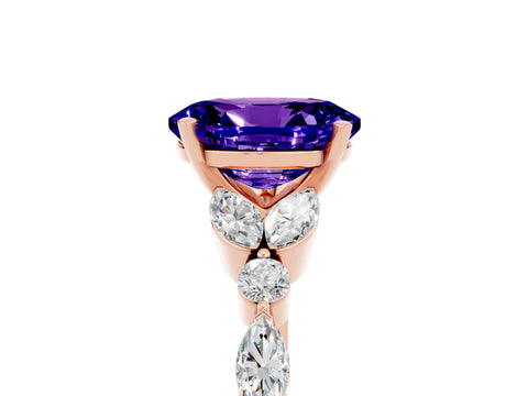 Rose gold Oval Cut Tanzanite Solitaire Ring with Side Stones and Four-Prong Setting_17