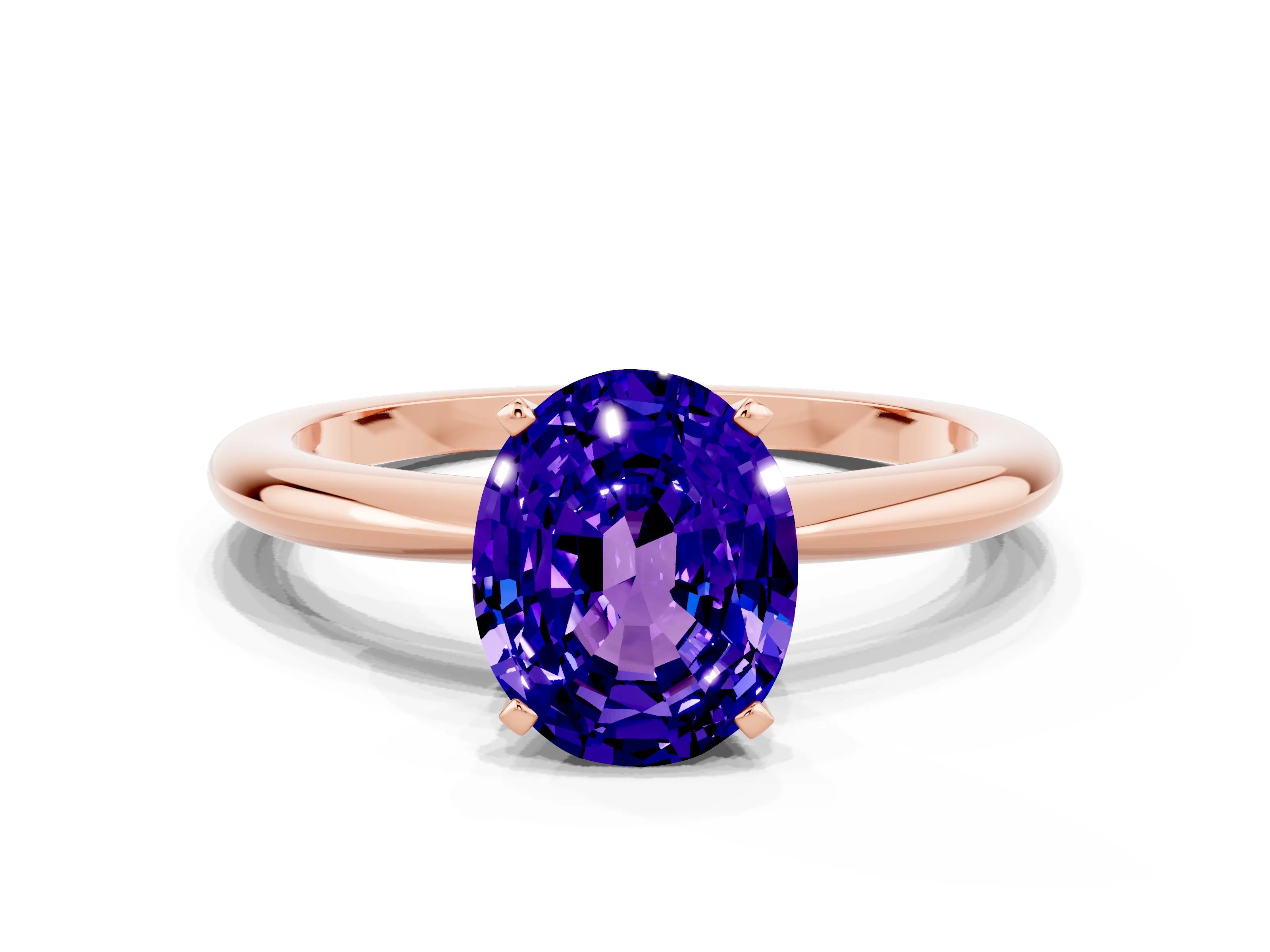 Rose gold Oval Cut Tanzanite Solitaire Ring with Six-Prong Setting and Classic Band