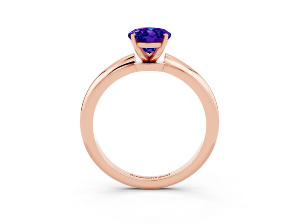 Rose gold Oval Cut Tanzanite Solitaire Ring with Six-Prong Setting and Classic Band