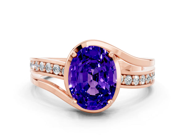 Rose gold Oval Cut Tanzanite Solitaire Ring with Split Shank and Prong Setting