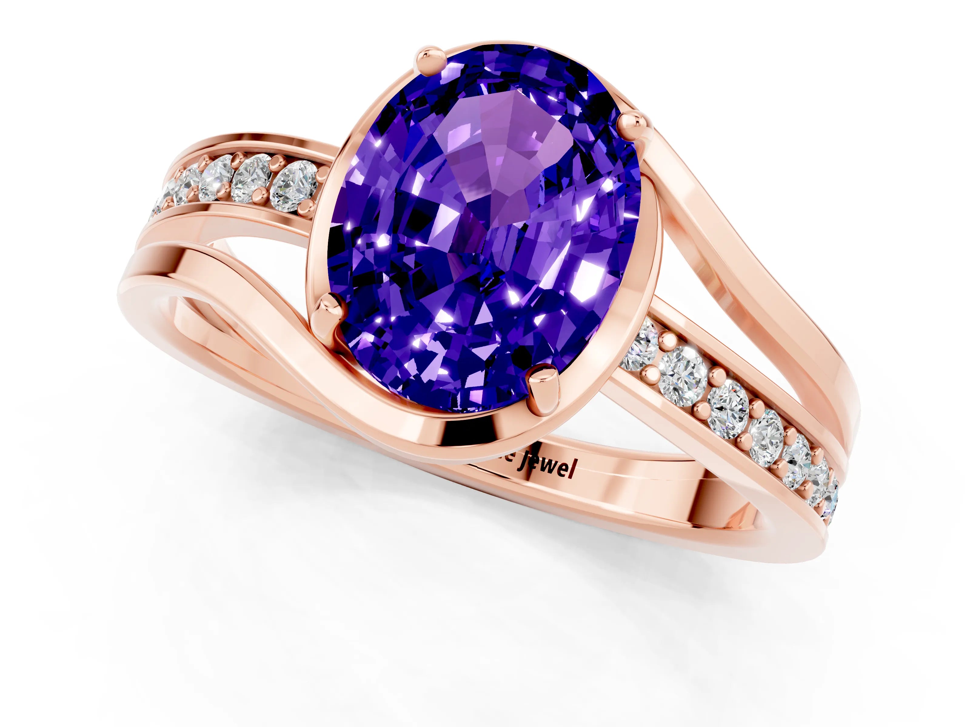 Rose gold Oval Cut Tanzanite Solitaire Ring with Split Shank and Prong Setting_1