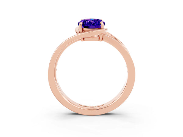 Rose gold Oval Cut Tanzanite Solitaire Ring with Split Shank and Prong Setting