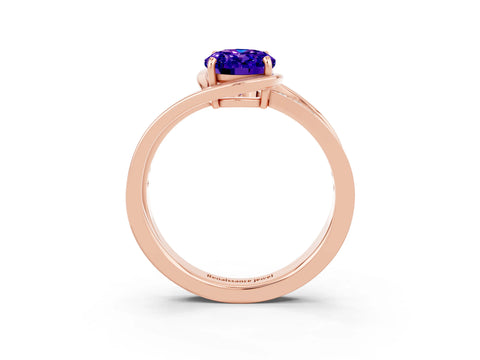 Rose gold Oval Cut Tanzanite Solitaire Ring with Split Shank and Prong Setting_3