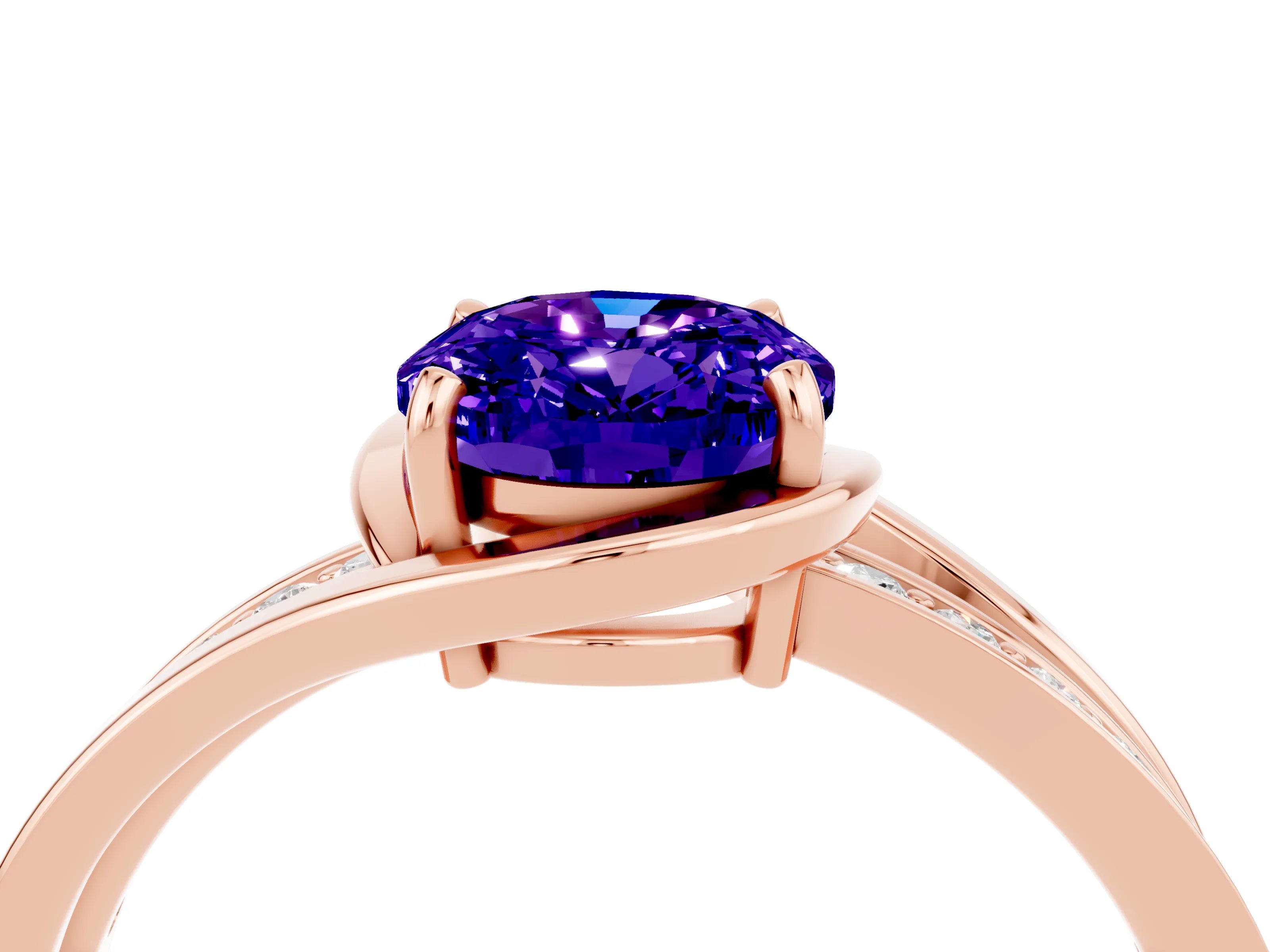 Rose gold Oval Cut Tanzanite Solitaire Ring with Split Shank and Prong Setting_4