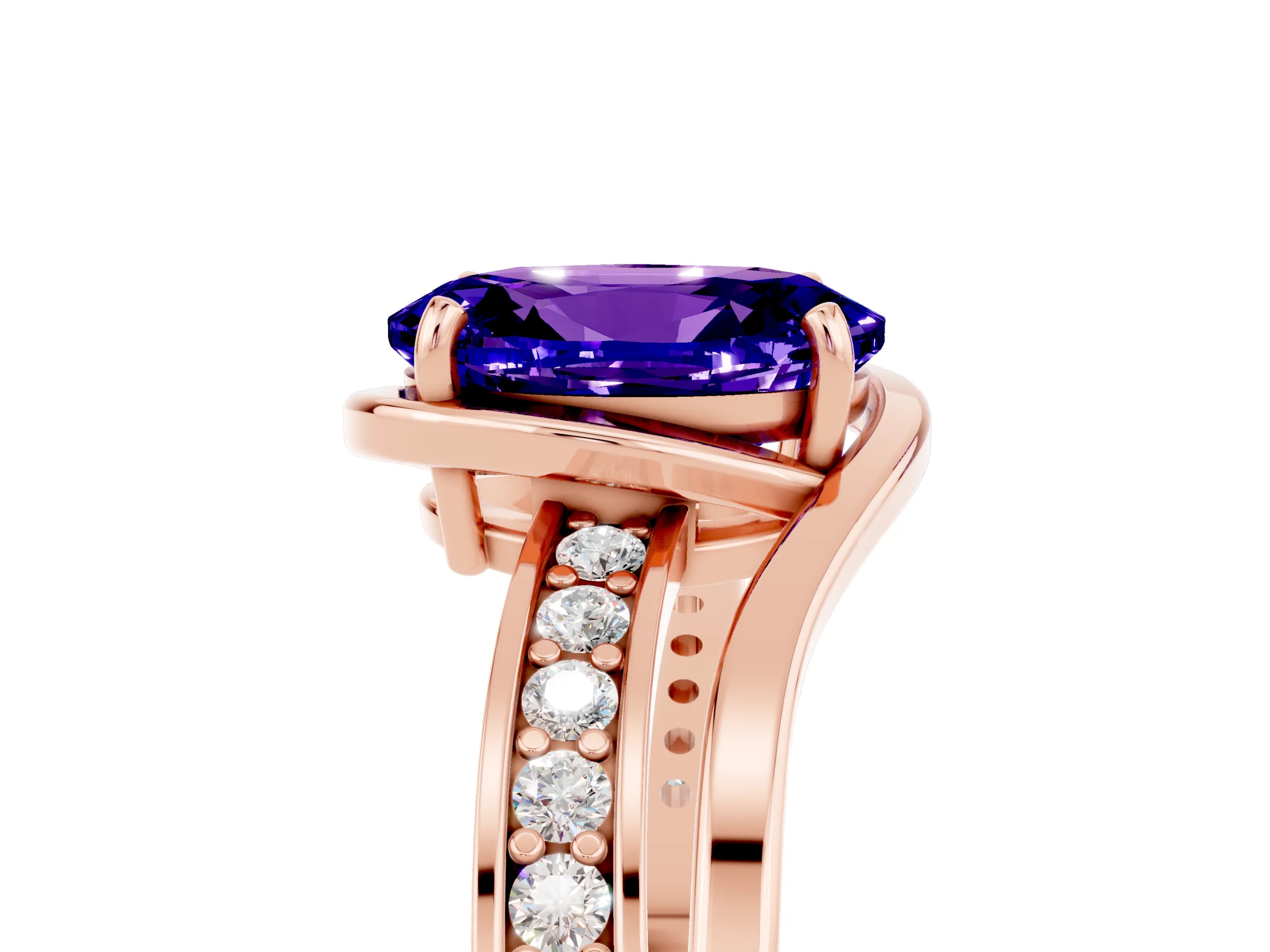 Rose gold Oval Cut Tanzanite Solitaire Ring with Split Shank and Prong Setting_5