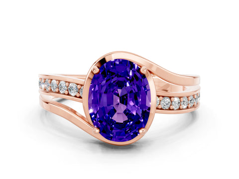 Rose gold Oval Cut Tanzanite Solitaire Ring with Split Shank and Prong Setting