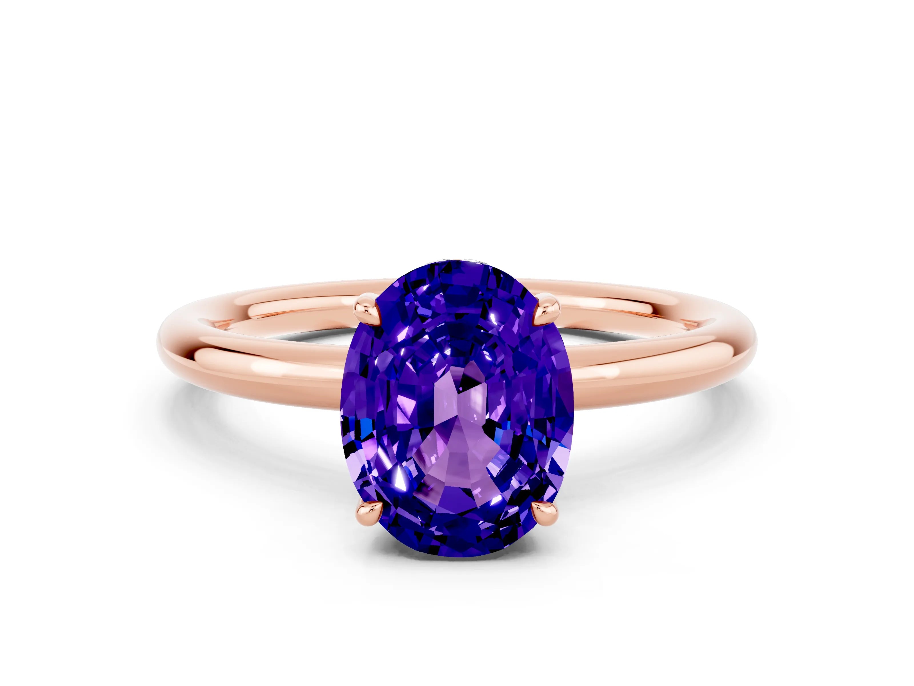 Rose gold Oval Cut Tanzanite Solitaire Ring with Thin Band and Four-Prong Setting_12