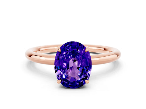 Rose gold Oval Cut Tanzanite Solitaire Ring with Thin Band and Four-Prong Setting_12