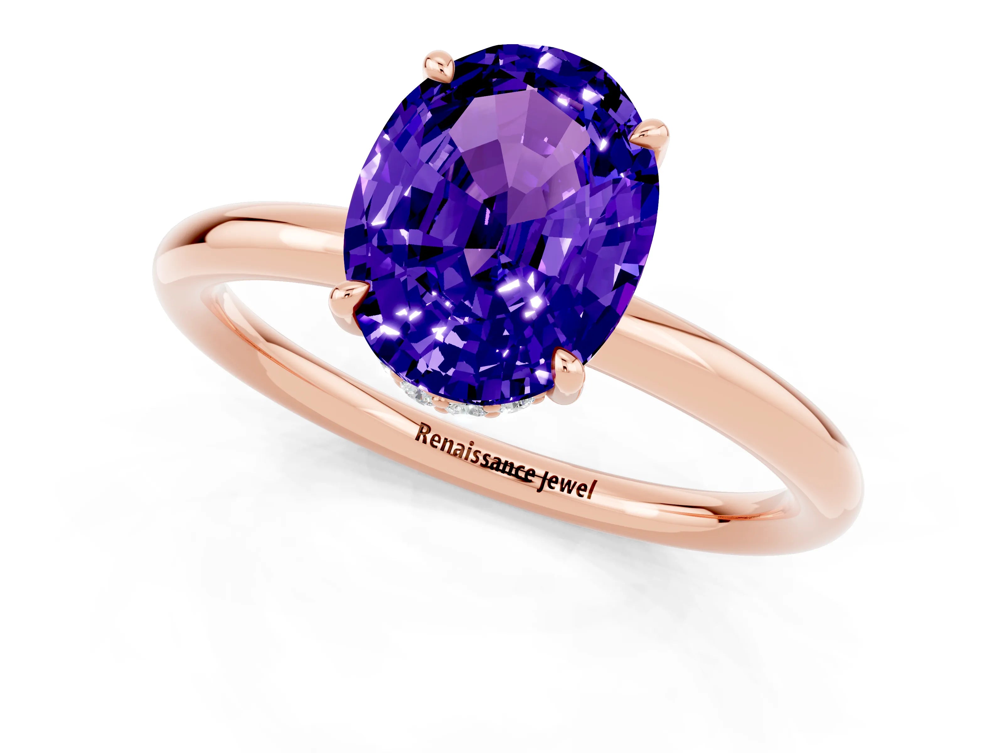 Rose gold Oval Cut Tanzanite Solitaire Ring with Thin Band and Four-Prong Setting_13