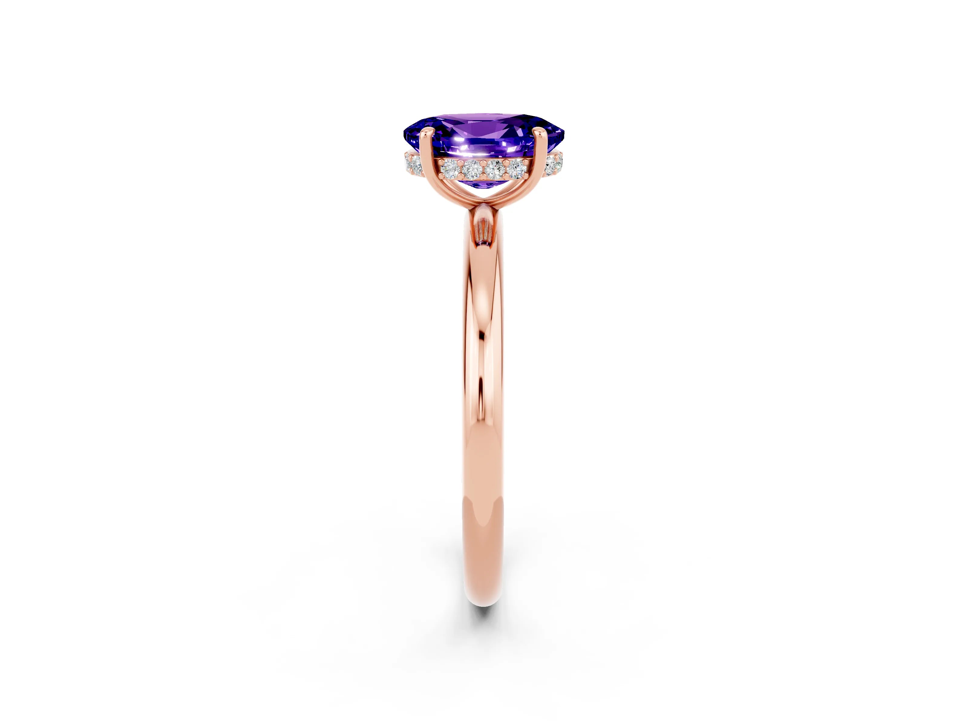 Rose gold Oval Cut Tanzanite Solitaire Ring with Thin Band and Four-Prong Setting_14