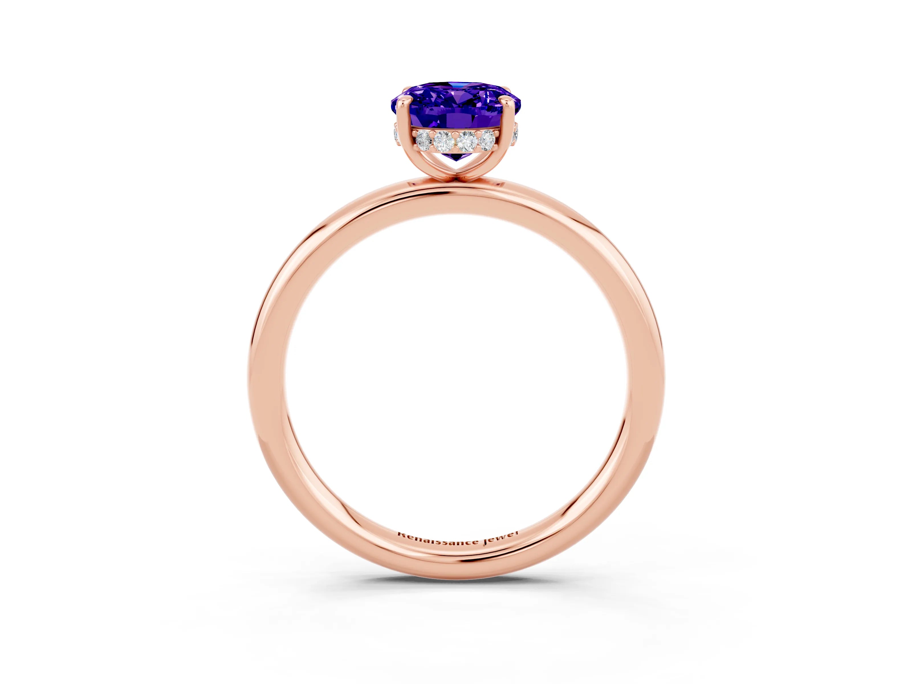 Rose gold Oval Cut Tanzanite Solitaire Ring with Thin Band and Four-Prong Setting_15