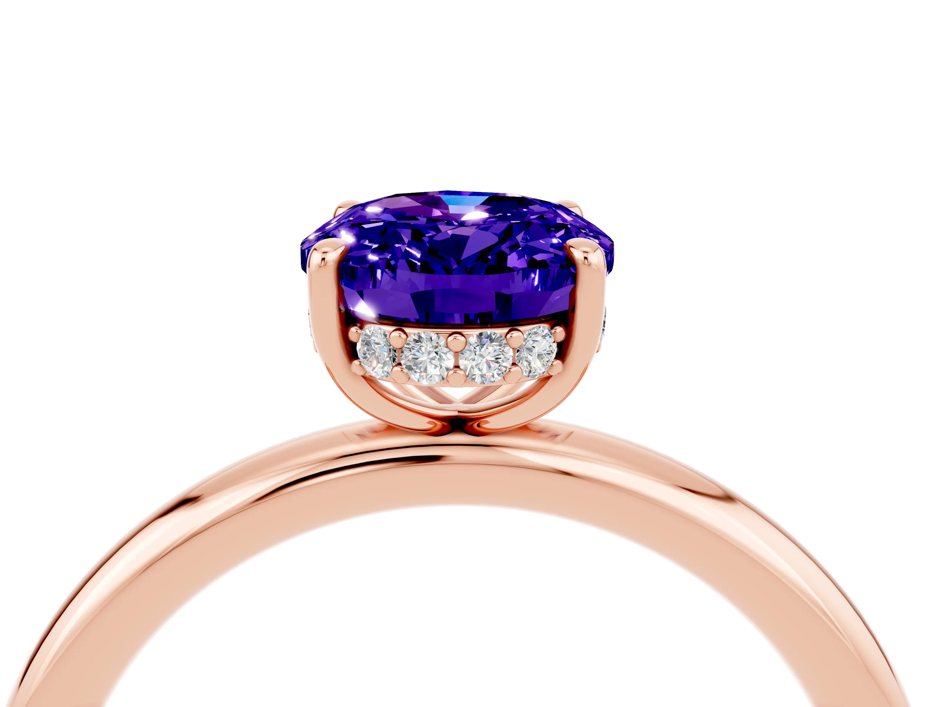 Rose gold Oval Cut Tanzanite Solitaire Ring with Thin Band and Four-Prong Setting_16